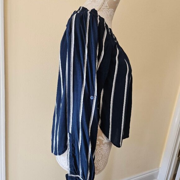 Women`s FAITHFULL THE BRAND striped navy and white off the shoulder Blouse - Picture 5 of 9